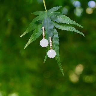 有依有靠天然和田玉白玉耳环18k包金玉石羊脂玉耳钉气质 玉潭耳坠