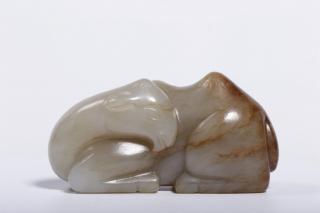 珍藏:和田玉籽料原皮带沁玉骆驼 长5.0cm 高2.6cm厚2.0cm 重44.5g